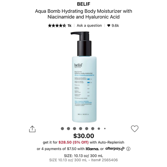 Belief Other - BELIF Aqua Bomb Hydrating Body Moisturizer with Niacinamide and Hyaluronic Acid
